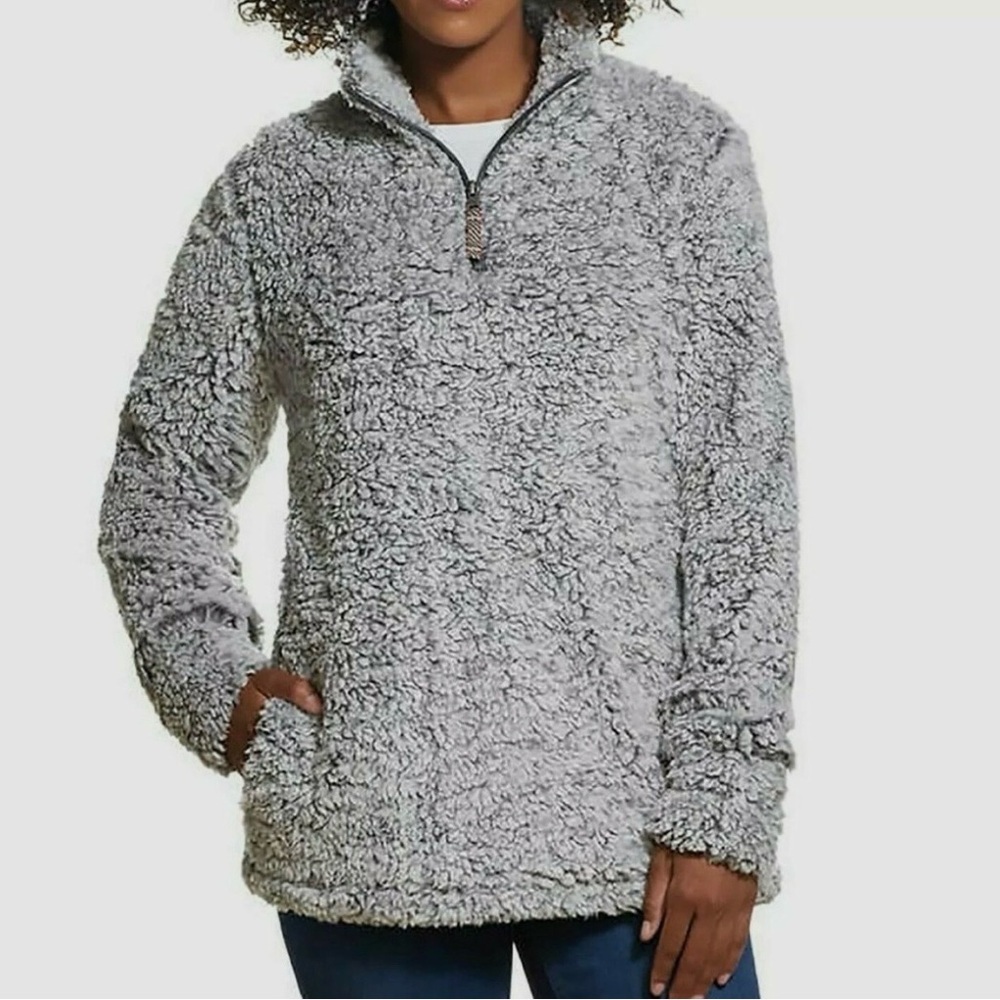 Weatherproof Vintage Women’s 1/4 Zip Sherpa Pullover Sweatshirt Gray Size Small